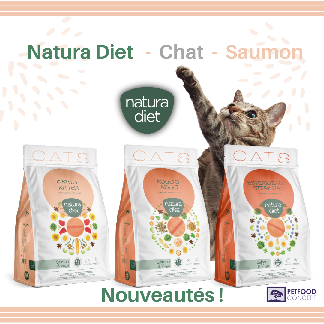 Nouvelle gamme de NATURA DIET CAT au saumon pour chats - Petfood Concept